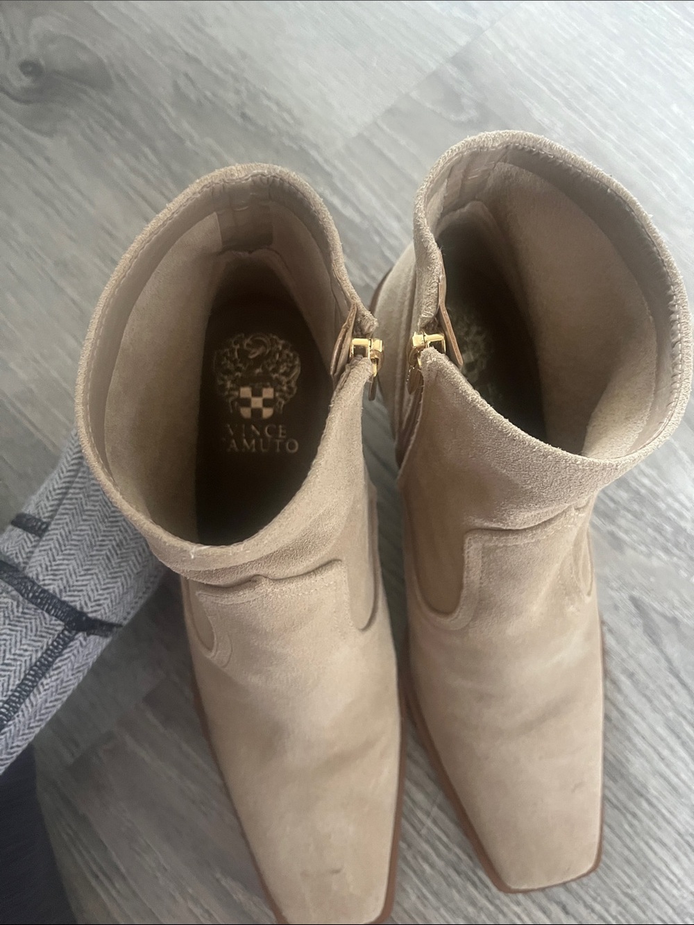 Vince Camuto Light Beige Suede Ankle Boots with Side Zip - Picture 2 of 3